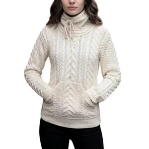 Aran Women's White Super Soft Drawstring Pullover Sweater Size M